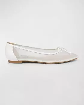 Кожаные балетки с сетчатым бантом Cam Badgley Mischka, цвет White Mesh