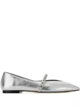 Кожаные балетки с заклепками Alexander McQueen, серебяный