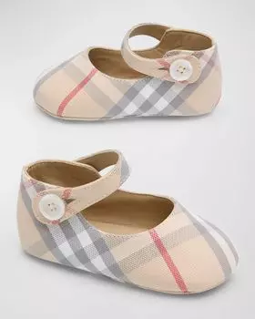 Кожаные балетки Taylor в клетку с принтом Mary Jane для девочек, 3M-3 Burberry, цвет Pale Stone Check
