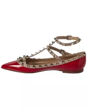 Кожаные балетки Valentino Rockstud в клетку, красный