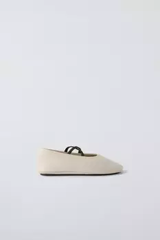 Кожаные балетки ZARA, экрю белый