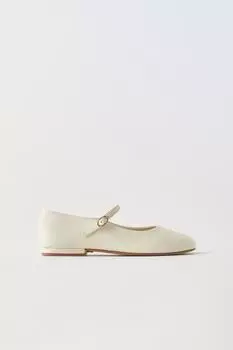 Кожаные балетки ZARA, белый