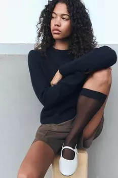 Кожаные балетки ZARA, белый