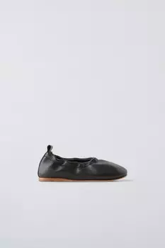 Кожаные балетки ZARA, черный