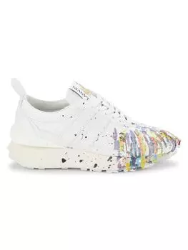 Кожаные беговые кроссовки с брызгами краски Lanvin, цвет White Multi