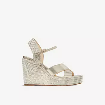 Кожаные босоножки Dellena 100 на танкетке Jimmy Choo, цвет champagne/champagne