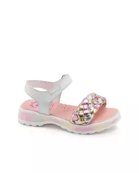 Кожаные босоножки для девочки комбинированного белого цвета Pablosky, белый