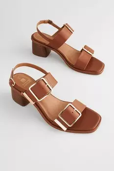 Кожаные босоножки Forever Comfort на каблуке с пряжкой Next, коричневый