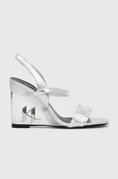 Кожаные босоножки ICE WEDGE Karl Lagerfeld, серебро