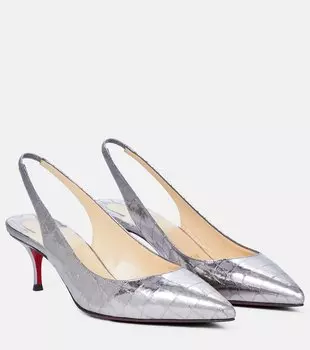 Кожаные босоножки Kate 55 на ремешке Christian Louboutin, серебряный