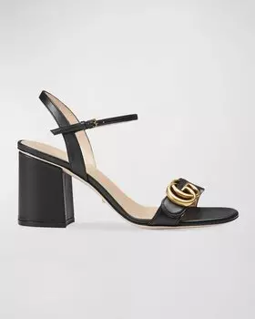 Кожаные босоножки Marmont на блочном каблуке с узором GG Gucci, цвет Black