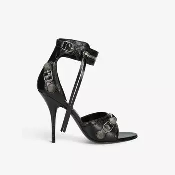 Кожаные босоножки на каблуке Cagole 110 с заклепками Balenciaga, черный
