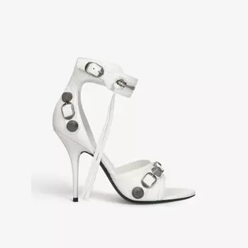 Кожаные босоножки на каблуке Cagole 110 с заклепками Balenciaga, белый