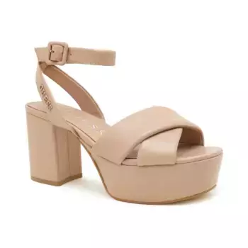 Кожаные босоножки на каблуке Guess, бежевый