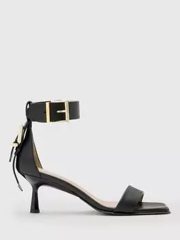 Кожаные босоножки на каблуке в стиле нуар AllSaints, черный