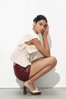 Кожаные босоножки на платформе и высоком каблуке ZARA, белый