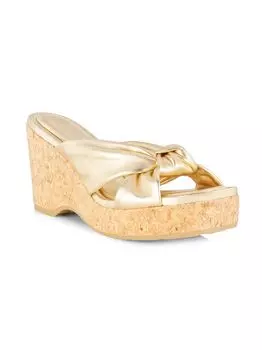 Кожаные босоножки на танкетке Avenue 110MM с эффектом металлик Jimmy Choo, золотой