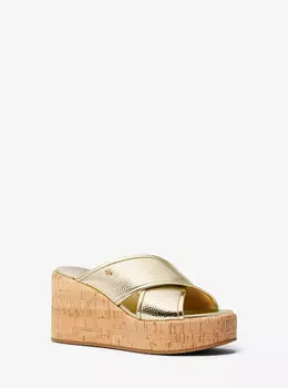 Кожаные босоножки на танкетке Cary с эффектом металлик Michael Kors, желтый
