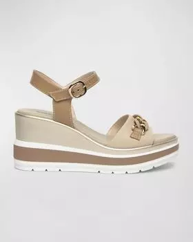 Кожаные босоножки на танкетке с цепочкой NeroGiardini, цвет Brown