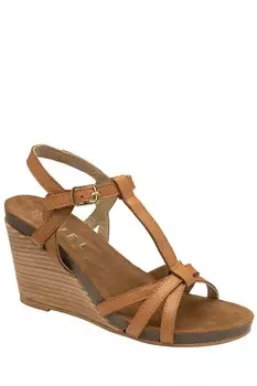 Кожаные босоножки на танкетке с ремешками Ravel, коричневый