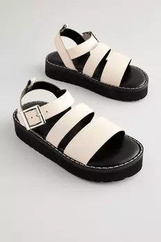 Кожаные босоножки на толстой подошве Next, бежевый