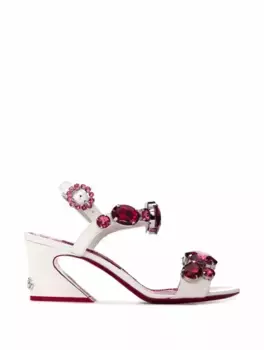 Кожаные босоножки с кристаллами Dolce&Gabbana, мультиколор