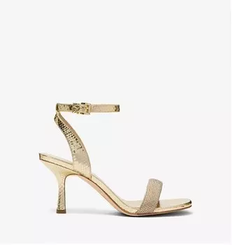 Кожаные босоножки с металлическим тиснением под змею и украшением Michael Michael Kors Carrie, светло-золотой