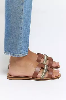 Кожаные босоножки с вырезами River Island, коричневый