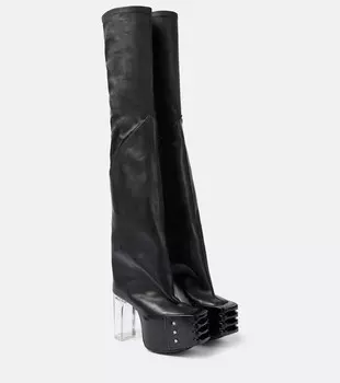 Кожаные ботфорты на платформе Rick Owens, черный