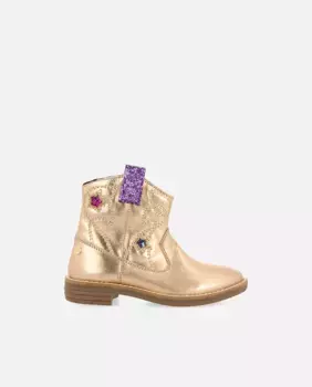 Кожаные ботильоны для девочки в ковбойском стиле с блестками Gioseppo, золотой