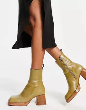 Кожаные ботильоны на платформе премиум-класса ASOS DESIGN Rhodes цвета хаки