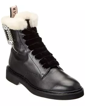 Кожаные ботильоны Roger Vivier с металлическим логотипом, черный