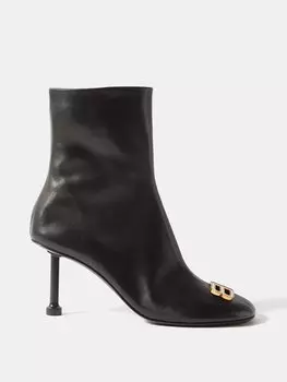 Кожаные ботильоны с бляшкой-логотипом Balenciaga, черный