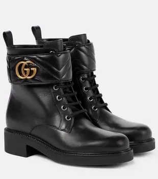 Кожаные ботильоны с двойной буквой G Gucci, золотой