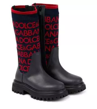 Кожаные ботильоны с логотипом Dolce&Gabbana Kids, цвет blu/rosso