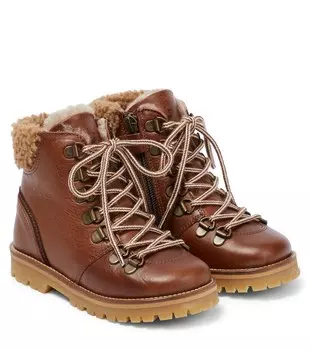 Кожаные ботильоны с отделкой из овчины Petit Nord, коричневый