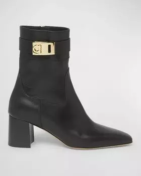 Кожаные ботильоны с пряжкой Rol Gancino Ferragamo, цвет Nero
