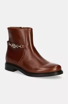Кожаные ботильоны TH CHAIN LEATHER LOW BOOTIE Tommy Hilfiger, коричневый