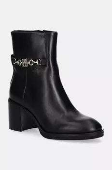 Кожаные ботильоны Tommy Hilfiger TH CHAIN LEATHER BOOTIE на среднем каблуке, черный