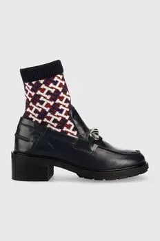 Кожаные ботильоны Tommy Monogram Bootie Tommy Hilfiger, темно-синий