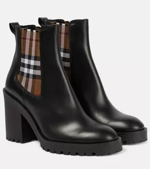Кожаные ботильоны в клетку Burberry Burberry, черный