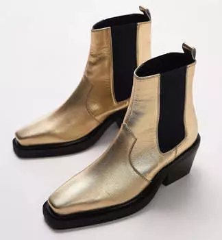 Кожаные ботинки без застежки с широкой посадкой Topshop Maeve Western Ankle, золотой