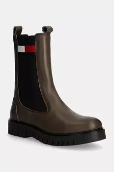 Кожаные ботинки челси Tommy Jeans TJW LONG CHELSEA BOOT, коричневый