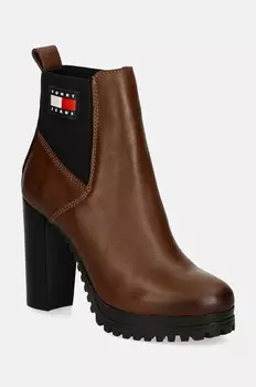 Кожаные ботинки челси Tommy Jeans TJW NEW ESS HIGH HEEL BOOT, коричневый