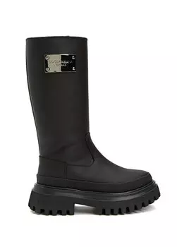 Кожаные ботинки для девочек с черным логотипом Dolce&Gabbana