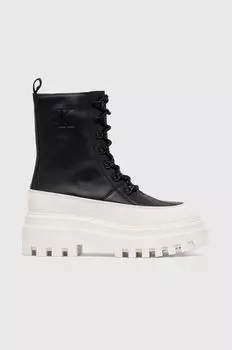 Кожаные ботинки FLATFORM LACE UP BOOT LTH Calvin Klein Jeans, черный