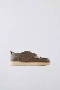 Кожаные ботинки из коровьей шерсти ZARA, коричневый