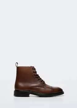 Кожаные ботинки MANGO, коричневый
