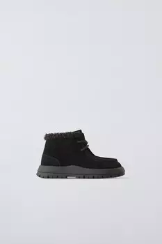 Кожаные ботинки moc toe ZARA, черный