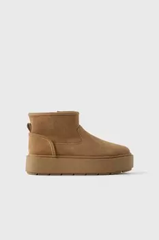 Кожаные ботинки на платформе ZARA, коричневый